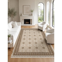 Sateen Afghan Sfg 03 Beige Afgan Desenlerine Sahip Hav Vermeyen Özel İplerle Dokunan Yıkanabilir Ve Özel Kaymaz Tabanlı Sık Dokuma Makine Halısı Bej 2