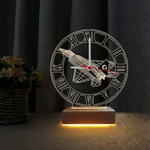 Türk F16 3D Led Saatli Gece Lambası Masa Lambası