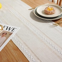 Xspring Masa Örtüsü, 13x72 Inç Rustik Çiftlik Evi Stili Keten Masa Örtüsü, Çiftlik Evi Dokuma Ev Dekorasyonu, Makinede Yıkanabilir Yemek Masası Örtüsü, Düğün, Parti, Açık Hava İçin Acı Kahverengi