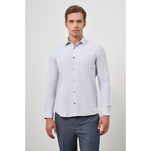 İmza Gri Uzun Kol Kendinden Desenli Armürlü 032 Sert Yaka Classic Slim Fit Gömlek 1004245151 Gri