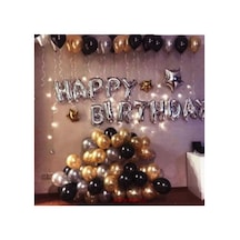 Happy Birthday Doğum Günü Balonu Kombini Gümüş Gold A