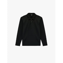 Koton Regular Fit Uzun Kollu Kapitone Dokulu Düğmeli Polo Yaka Sweatshirt Siyah 6wam70218mk Siyah
