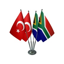 Masa Üstü Güney Afrika Bayrağı Türk Bayrağı Dörtlü Krom Direk Mas