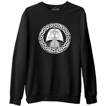 A Viking Longship İn A Celtic Knot Siyah Erkek Kalın Sweatshirt 001