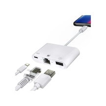 Apple iPhone Uyumlu/ipad 3in1 Ethernet Rj45 Ve Usb Kamera Adaptörü Nk107- 5775 Beyaz