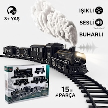 Klasik Buharlı Lokomotif Tren Seti - Işıklı, Sesli Ve Buharlı Dev Set 15 Parça