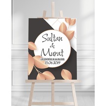 Söz Nişan Düğün İçin 50x70 Karşılama Panosu - Siyah Ve Gül Tasarımlı 002 Beyaz