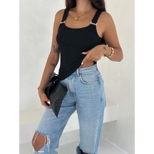 Kazax Ottoman Toka Askılı Bluz Siyah S4194 Siyah