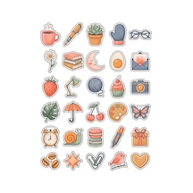 30 Adet Estetik Pastel Günlük Eşyalar Sticker Seti - Ajanda Defter Laptop İçin Çok Renkli