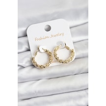 Pirinç Gold Renk Küçük Tırtıklı Halka Model Kadın Küpe Standart