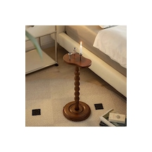 Wood Wooden Ahşap Yan Sehpa Tekli Modern 50 Cm Ceviz Renk