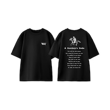 Thewert A Cowboy's Code Tasarım Sırt Baskılı Pamuk Siyah Oversize T-shirt