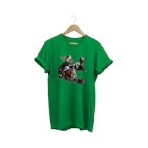 Avcılık Temalı English Setter Ve Kuş Baskılı %100 Pamuk Unisex Regular Fit T-shirt Yeşil