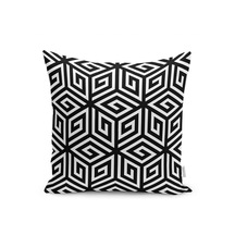 Realhomes Siyah Beyaz Zeminde Geometrik Motifli Mozaik Desenli Dijital Baskılı Yastık Kırlent Kılıfı RH-2324