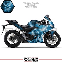 Yamaha R25 Sticker Kaplama Punisher Kaplama Modeli Hazır Kit 2019 / 2024 Uyumlu Siyah