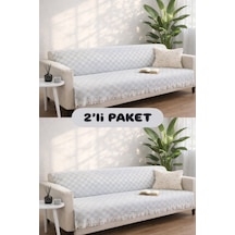 Miracolo Home Pamuklu Koltuk Örtüsü Şalı Kaymaz Dokulu Çok Amaçlı Kanepe Çekyat Örtüsü 170x200 Cm 2'li Paket Açık Gri