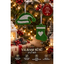 Taşlı Keçe Yılbaşı Süsü 2 Li Set Çift Taraflı Işıltılı Dekor 4 Renk Seçenekli Yeşil