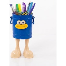 Walky Bin Ayaklı Kalemlik - Sevimli Yüz Figürlü Masaüstü Kalem Kutusu, Ofis Ve Çocuk Odası Düzenleyici, Makyaj Fırçalığı, Hediyelik Plastik Kalem Standı Mavi Beyaz - Çok Renkli