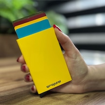 Wrapsol Mekanizmalı Kartlık Rfid Korumalı Alüminyum Otomatik Mekanizmalı Kredi Kartlık Renkli Mat Kırmızı Parlak Sarı Parlak Sarı
