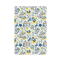Capri 351 Blue Blanc Mavi Bej Limon Ev Tasarım Modern Yıkanabilir Halı Koridor Hol Oda Ev Halısı Çok Renkli