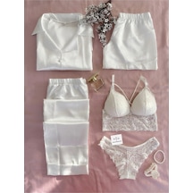 Mh Moony Homewears Duru Bianco 5'li Saten Pijama Iç Giyim Çeyiz Seti Beyaz