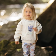 Antebies Organik Lila Çiçek Desenli Manşetli Kız Bebek Sweatshirt Tayt Takımı Mor