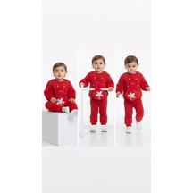 Veraura Lifestyle 6/24 Ay Çantalı Çiçek Nakışlı 3 İp Şardonlu Bebek Takımı Kırmızı