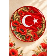 Dekoratif Duvar Tabağı Al Bayrak Zarafeti Dekorlu Seramik Tabak Mavi