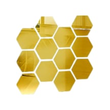 Büro Ev Ofis Dekoru İçin 12adet Golden Akrilik Yapışkanlı Ayna Seti