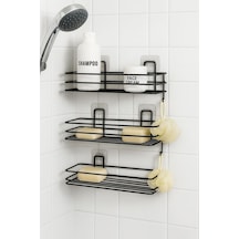 Delmeden Yapıştır 3 Katlı Banyo Duvar Rafı, Şampuan & Duş Organizer, Siyah Siyah