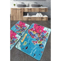 Carta Banyo Halısı Djt 3 Lü Set Banyo Halısı Paspas Yıkanabilir Kaymaz Çok Renkli