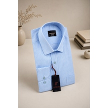 Elitpark Exclusive Line Mavi Pamuklu Cepli Dikine Çizgili Uzun Kol Premium Erkek Gömlek