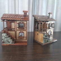 Işıklı El İşçiliği Dekoratif Taş Merdivenli Sekili Köy Evi Model Duvar Askılı Anahtarlık ve Gece Lambası