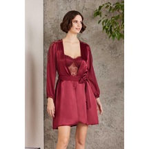 Pierre Cardin 6005 Kadın Bordo Gelin Set 6'lı Saten Takım Bordo