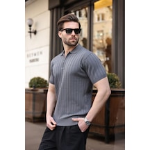Antrasit Polo Yaka Slim Fit Triko Erkek Tişört E7465 Antrasit