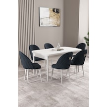 Milas Beyaz 80x132 Mdf Açılabilir Mutfak Masası Takımı 6 Adet Sandalye Antrasit