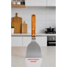 Japon Spatulası Bıçaklı Ve Delikli - Profesyonel 304 Kalite - Teppanyaki Stil Spatula - Ahşap Akasya Saplı - Hem Dekoratif Hem Pratik Paslanmaz Çelik