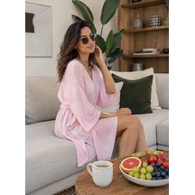 Müslin Sabahlık Plaj Elbisesi Pembe Renk