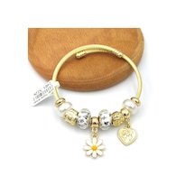 Çelik Beyaz Papatya Top Sallantılı Bileklik