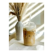 500 Ml Borosilikat Cam Bardak Cam Kapaklı Ve Pipetli, Silikon Contalı, Isıya Dayanıklı Şeffaf Tasarım Cam - Şeffaf