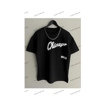 Startmore Unisex Chicago Özel Baskılı Oversize Penye T-shirt Siyah