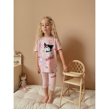Miniko Kids Kız Çocuk Kuromi Modelli Kısa Taytlı Pamuk Takım Pembe