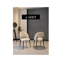 Ay Sandalye 6 Adet - Kalve Kumaş / Siyah Ayak Süt Beyaz Süt Beyaz