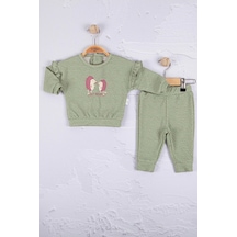 Babydonat Kirpi Nakışlı Pamuk 2'li Kız Bebek Takım Yeşil