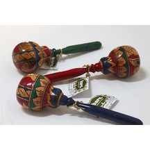 Ahşap Maracas Büyük Yuvarlak Uzak Doğu Müzik Aleti, Mahoni Ağacı, 27 Cm X 8 Cm, Endonezya Bali El Yapımı Açık Gri