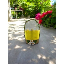 El Yapımı Çok Amaçlı Hasır Sepet Banyo Makyaj Kutusu Takı Organizer Komodin Sarı