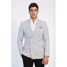 Desenli Kruvaze Tek Ceket Gri