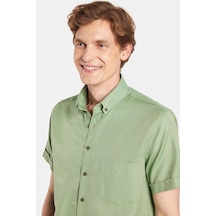 Tudors Erkek Klasik Regular Fit Rahat Kesim Düğmeli Spor Yaka Oxford Pamuklu Kısa Kol Yeşil Gömlek-34948 Yeşil