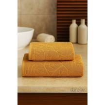 Banyo & Yüz Havlusu Seti Dokulu %100 Pamuk 90x150 + 50x90 Cm Foliva Hardal