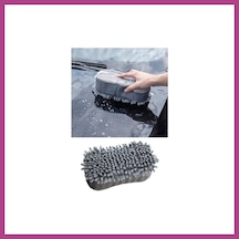 Gees Global Çift Taraflı Mikrofiber Şönil Tüylü Araba Oto Yıkama Kurulama Temizlik Süngeri 23x12x6cm Gri Gbzs